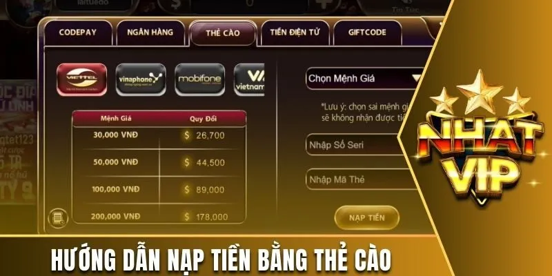 Hướng dẫn nạp tiền bằng thẻ cào